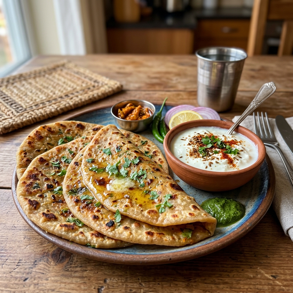 Paneer Paratha with Curd